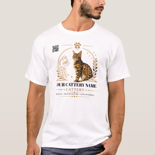 Custom Bengal Cattery T-Shirt with Name & QR Code  (Front)