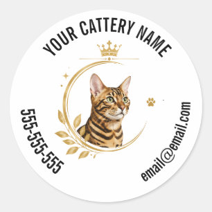 Custom Bengal Cattery with Name, Phone & Email Classic Round Sticker