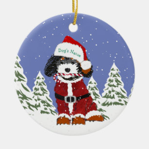Custom Bernedoodle Santa Dog Ceramic Ornament