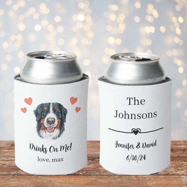 Custom Bernese Mountain Dog Pet Wedding Can Cooler (Creator Uploaded)