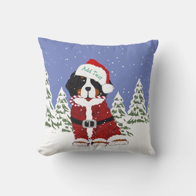 Custom Bernese Mountain Dog Santa Paws Cushion (Front)