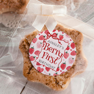 Custom Berry First Coquette Pink Bow 1st Birthday Classic Round Sticker