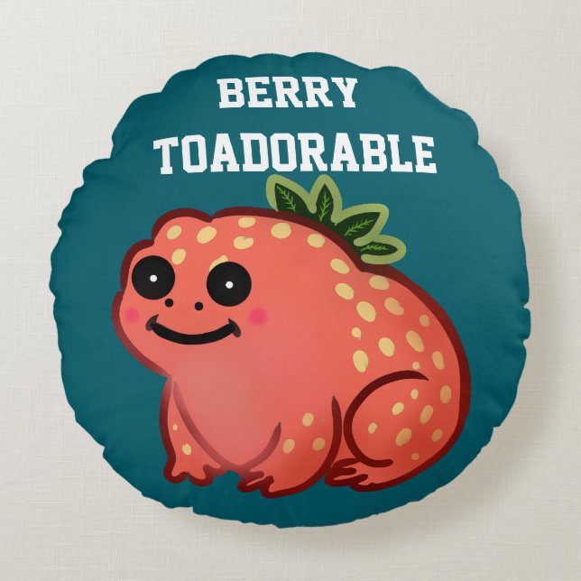 Custom Berry Toadorable Strawberry Frog  Round Cushion (Front)