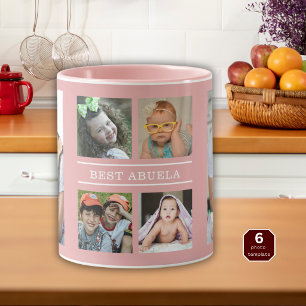 Custom Best Abuela Grandkids 6 Photo Collage Pink Mug
