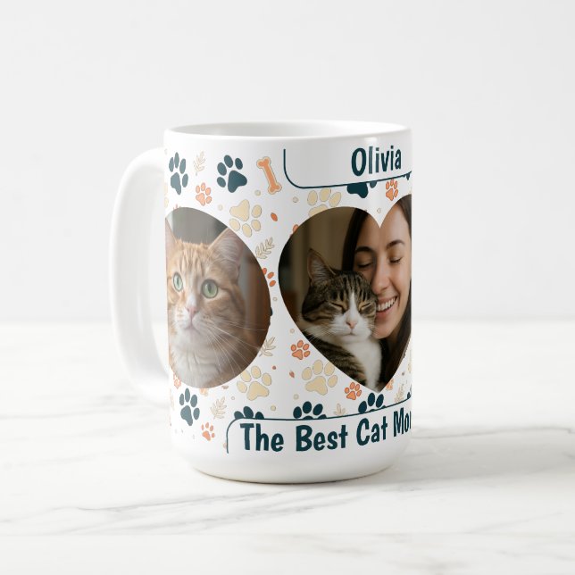 Custom Best Cat Mom Ever Coffee Mug – Personalized (Front Left)