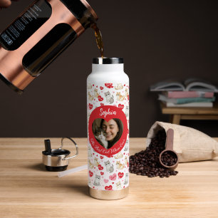 Custom "Best Cat Mom Ever" Heart Photo Water Bottle
