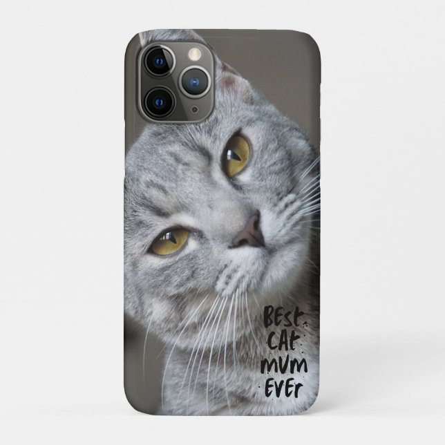 Custom Best cat Mom Ever Modern Trendy Cat Photo Case-Mate iPhone Case (Back)