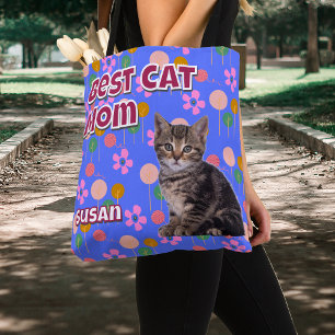 Custom Best Cat Mum for Aunt - Birthday Pet Photo Tote Bag