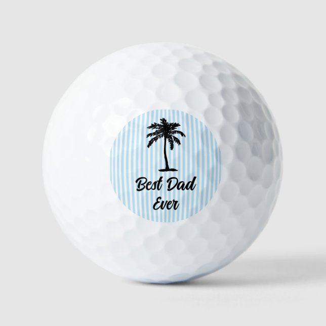 Custom Best Dad Beach Palm Tree Nautical Stripe Golf Balls (Front)