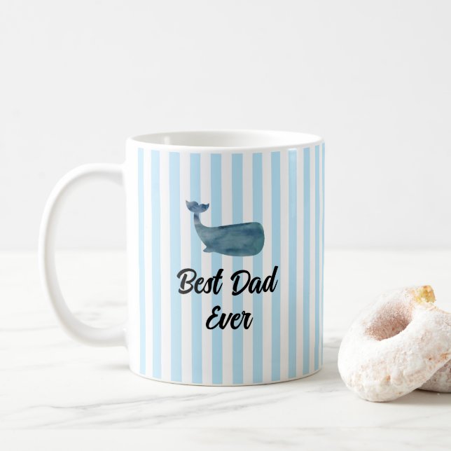 Custom Best Dad Beach Whale Nautical Stripe Coffee Mug (With Donut)