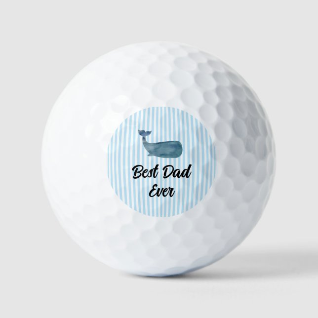 Custom Best Dad Beach Whale Nautical Stripe Golf Balls (Front)