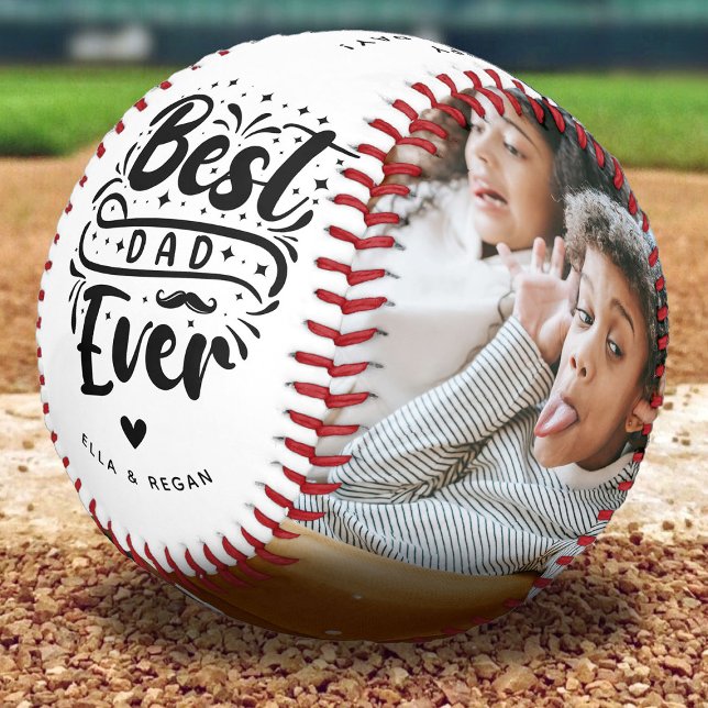 Custom Best Dad Ever 2 Photo Keepsake  Baseball (Creator Uploaded)