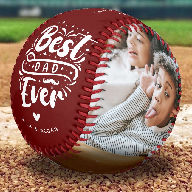 Custom Best Dad Ever 2 Photo Keepsake  Baseball (Creator Uploaded)