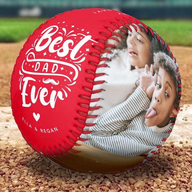 Custom Best Dad Ever 2 Photo Keepsake  Baseball (Creator Uploaded)