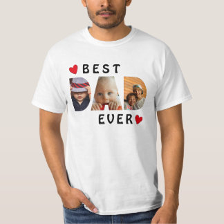 Custom Best Dad Ever 3 Photo Collage T-Shirt