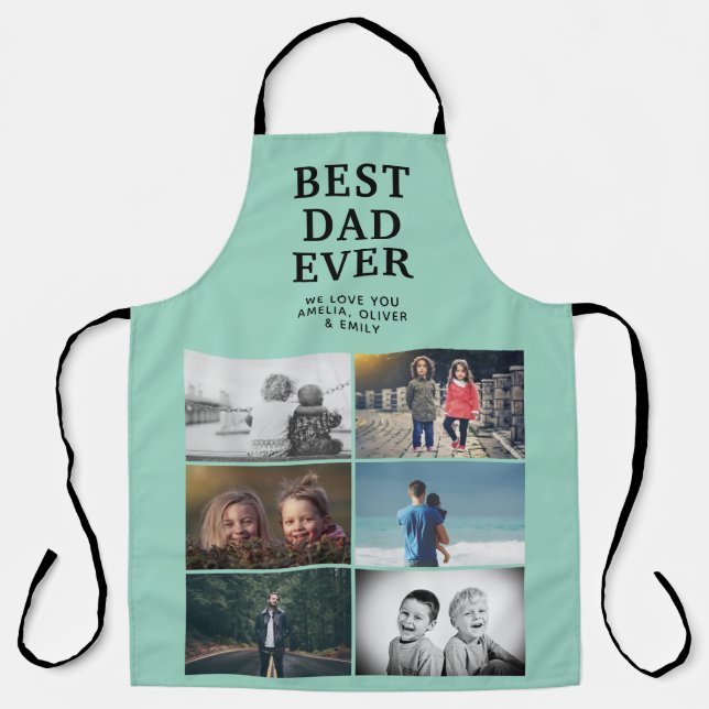 Custom Best Dad Ever 6 Photo Collage Keepsake Apron (Front)