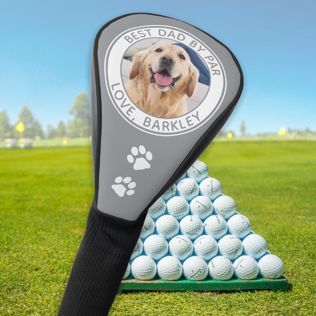 Custom Best Dad Ever By Par Grey Dog Photo Golf Head Cover (Creator Uploaded)
