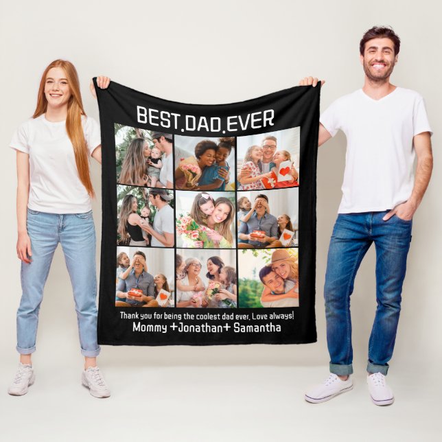 Custom Best Dad Ever Fathers Day 9 Photo Collage Fleece Blanket (In Situ)