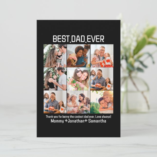 Custom Best Dad Ever Fathers Day 9 Photo Collage Holiday Card (Standing Front)