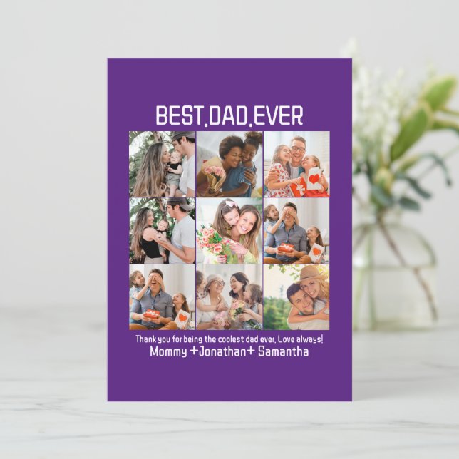 Custom Best Dad Ever Fathers Day 9 Photo Collage Holiday Card (Standing Front)