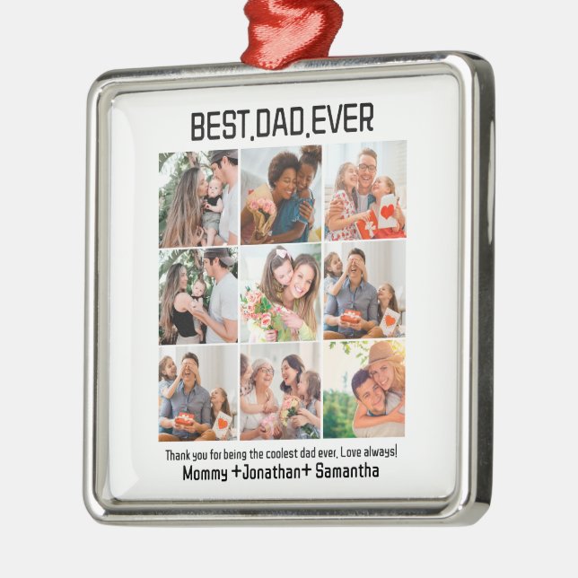 Custom Best Dad Ever Fathers Day 9 Photo Collage Metal Ornament (Left)