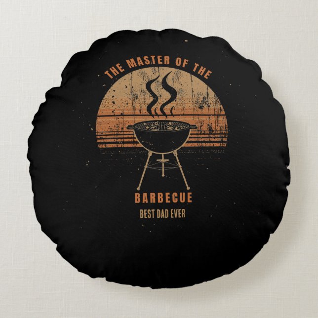 Custom Best Dad Ever Grill Master Retro Sunset BBQ Round Cushion (Front)