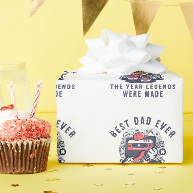 Custom Best Dad Ever Legend Year Retro Cassette Wrapping Paper (Birthday Party)
