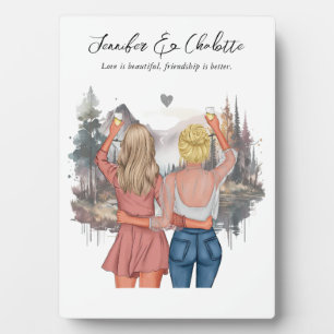Custom Best Friend portrait with Autumn scenery Plaque