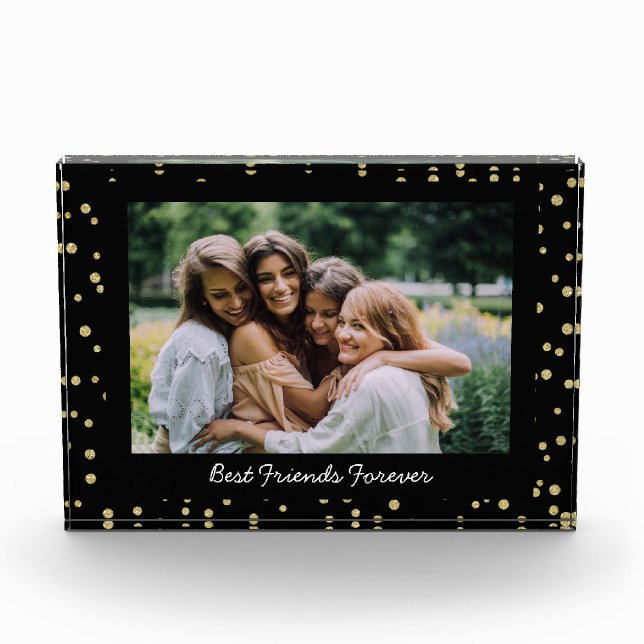 Custom Best Friends BFF Besties Photo Black Gold  Block (Front)