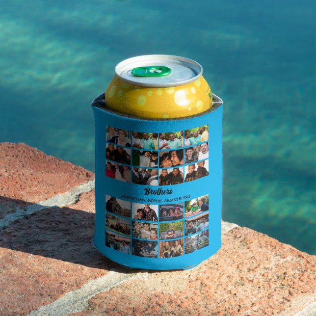 Custom Best Friends Forever Brothers Photo Collage Can Cooler (In Situ Pool)