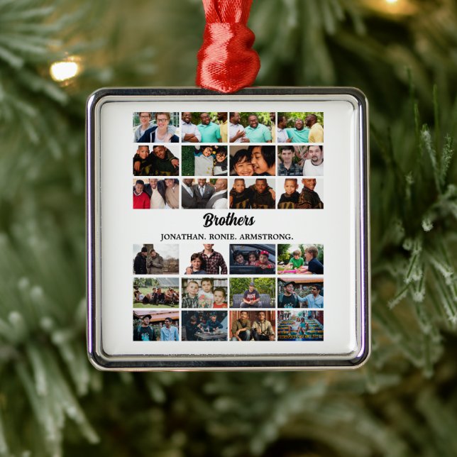 Custom Best Friends Forever Brothers Photo Collage Metal Ornament (Tree)