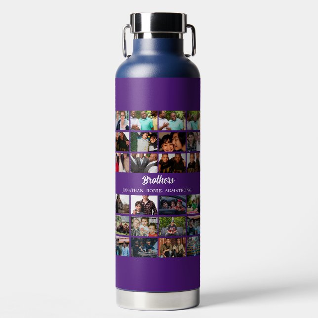 Custom Best Friends Forever Brothers Photo Collage Water Bottle (Front)