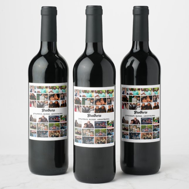 Custom Best Friends Forever Brothers Photo Collage Wine Label (Bottles)