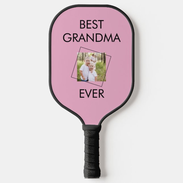 Custom Best Grandma Child Photo Pink & Black  Pickleball Paddle (Front)