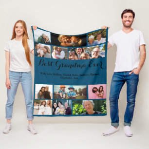 Custom Best Grandma Ever 12 Photo Collage Elegant Fleece Blanket