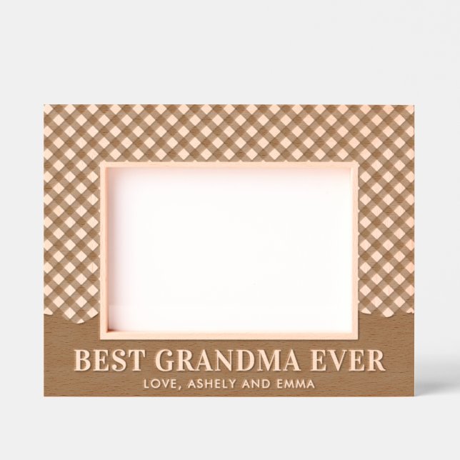 Custom Best Grandma Ever Plaid Pattern Etched Frames (Front)