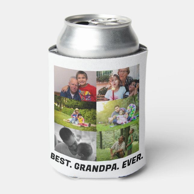 Custom Best grandpa ever 6 photo collage  Can Cooler (Can Front)
