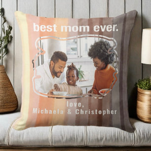 Custom Best mom ever photo keepsake orange brown  Cushion