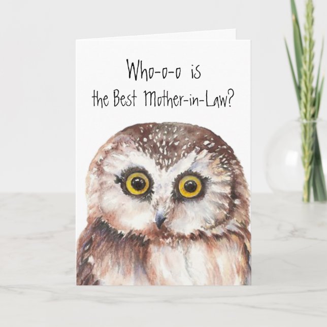 Custom Best Mother-in-Law Cute Owl Humour Card (Front)