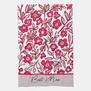 Custom Best Mum Boho Floral Red Grey Kitchen Towel