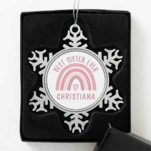 Custom Best Sister Ever Cute Rainbow Sister Gifts Snowflake Pewter Christmas Ornament