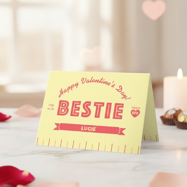 Custom BESTIE Retro Butter Stick Valentine's Day Card (Your GRADE BFF BESTIE will heart this custom Valentine's or Galentine's  Day card!)