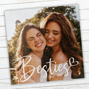 Custom Besties BFF Modern Script Photo Jigsaw Puzzle