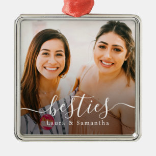 Custom Besties Names Photo Metal Ornament