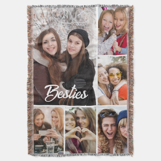 Custom "Besties" Photo Collage  Throw Blanket (Front Vertical)