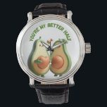 Custom Better Half Avocado Propose Day Gift Watch<br><div class="desc">Celebrate your perfect match with this adorable "You're My Better Half" avocado design! Featuring two 3D clay-style avocado characters where one holds a heart-shaped pit as a sign of love, this artwork captures the 2026 "Tactile Realism" trend. It's the ultimate choice for Propose Day (Feb 8), Valentine's Day, or an...</div>