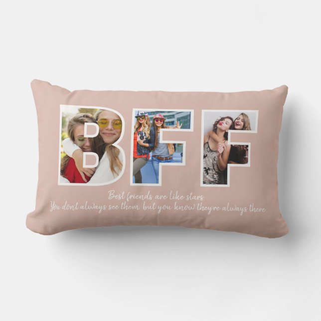 Custom BFF Besties Best Friends Photo Collage Pink Lumbar Cushion (Front)