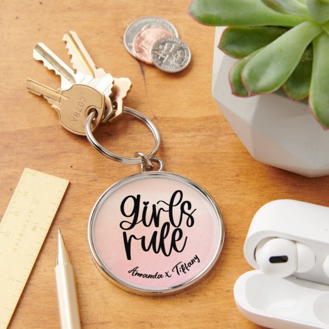 Custom BFF Name Girls Rule Friendship Key Ring (Desk)