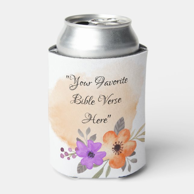 Custom Bible Verse on Peach Background and Flower Can Cooler (Can Front)