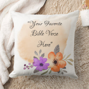 Custom Bible Verse on Peach Background and Flower Cushion
